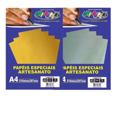 Imagem de 10 folhas Papel Lamicote Off Paper 250g artesanato, Cor Dourado