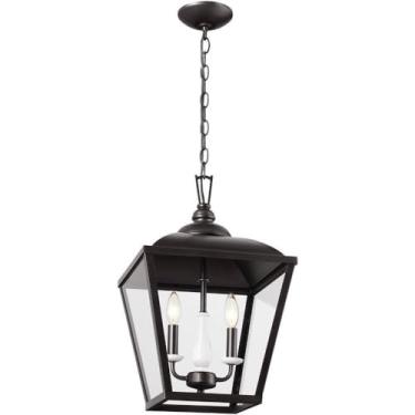 Imagem de Pingente Dame com 2 luzes de hall de entrada com vidro transparente em ferro de bigorna