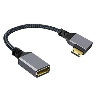 Imagem de NFHK 4K Tipo-C Mini HDMI 1.4 macho 90 graus ângulo reto para HDMI fêmea cabo de extensão para câmera DV MP4 DC laptop
