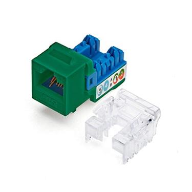 Imagem de TrueCABLE Conector Keystone Cat5e, não blindado (UTP), perfurador de 90 graus, PoE++ (4PPoE) 100W, listado UL, verificado ETL, certificado ANSI/TIA, fêmea modular RJ45, verde, pacote com 24