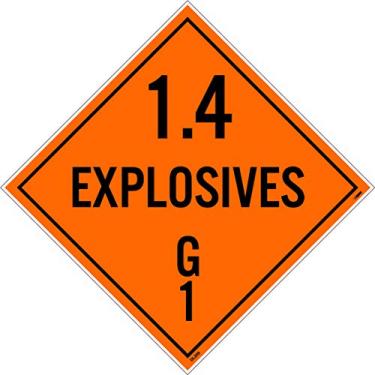 Imagem de NMC Placa DL203BP 1.4 EXPLOSIVES G1 Dot Placard - 27,3 cm em forma de diamante, etiqueta de vinil com texto preto na base laranja