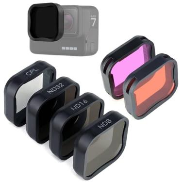 Imagem de GEPULY Conjunto de 6 filtros de lente de câmera para GoPro Hero7 6 5 preto 2018, filtros 3ND (ND8/ND16/ND32), filtro CPL, filtros vermelho claro/magenta, polarizador circular de densidade neutra,