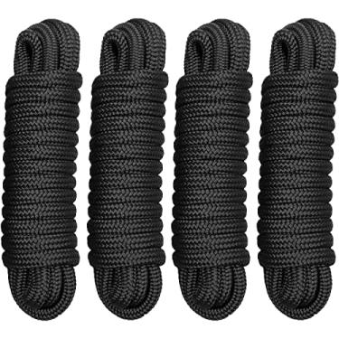 Imagem de FRM BOARDS Linhas de doca: Linhas de nylon trançadas duplas de 9,5 mm x 60 cm, cordas de barco premium para ancoragem com alça de 30,5 cm, cordas de barco de grau marítimo, linhas de barco de corda marítima preta, 4 pacotes de linhas de doca para barcos