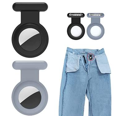 Imagem de Pacote com 2 capas compatíveis com AirTag, suporte de silicone oculto GPS infantil com pino invisível, capa antiperda para Apple Air Tag para crianças, idosos, animais de estimação, roupas (preto e