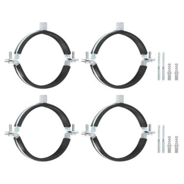 Imagem de uxcell 4 peças de braçadeira de suporte de tubo ajustável, suporte de tubo de ferro galvanizado de 102 mm para montagem no teto de parede com parafuso e tubo de expansão para tubo de tubo