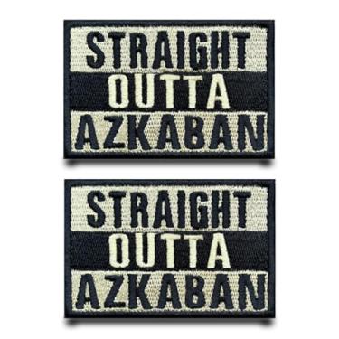 Imagem de 2 peças Straight Outta Azkaban emblema engraçado bandeira emblema tático bordado gancho e laço aplique militar para roupas, jeans, jaqueta, chapéus, mochilas, colete, bolsas, bonés