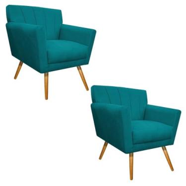 Imagem de kit 02 Poltronas Decorativa Laura Palito Mel Suede Azul Turquesa - Amarena Móveis