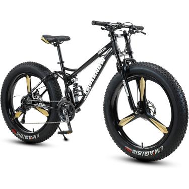 Imagem de Bicicleta de pneu gordo para homens e mulheres, rodas de 26 polegadas, pneus largos de 4 polegadas, 7/21/24/27/30 velocidade, praia, neve, mountain bike, suspensão dupla e freio de disco dup