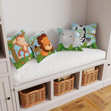 Imagem de Kit 4 Capas De Almofadas Decorativas Infantil Animais Safari Floresta 