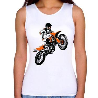 Imagem de Regata Feminina Motocross Jump Laranja - Foca na Moda, Branco, G
