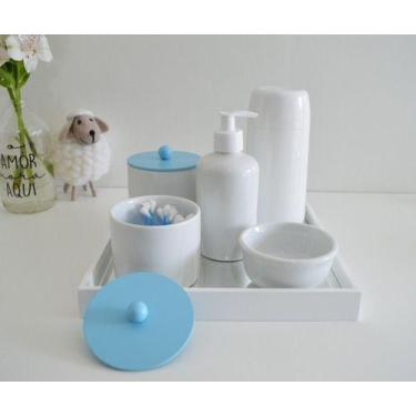 Imagem de Kit Higiene Porcelana Bebê Bandeja Espelho Mdf Cuidados Bebê K162 - Ci