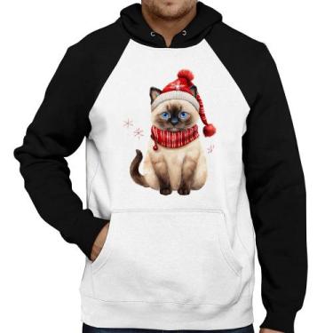 Imagem de Moletom Gato Natalino Gorro e Cachecol - Foca na Moda, Branco, Preto, 