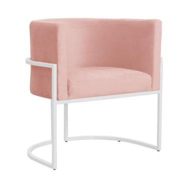 Imagem de Poltrona Luana Veludo Rosa Base Branca Sala Luxo  - FM - Fina Mobília