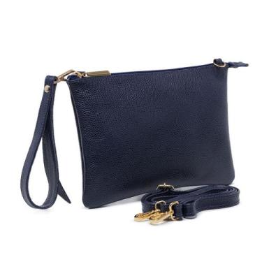 Imagem de Bolsa Carteira De Mão Clutch Transversal Pequena De Couro Azul Marinho