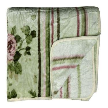 Imagem de Cobertor Casal Raschel Corttex Estampado - Toque Aveludado, verde flor