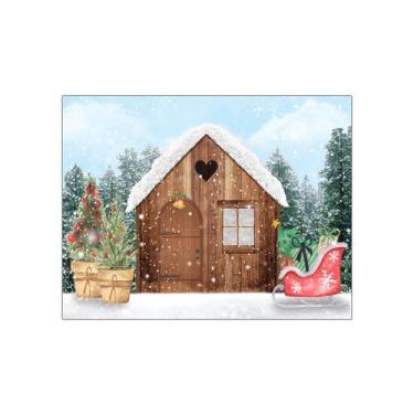 Imagem de Fundo Fotográfico 1,55 X 1,20 - Natal Casinha de Neve Aquarela 068 - V