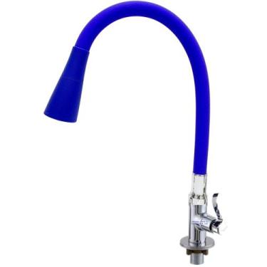 Imagem de Torneira bancada bica flexível azul com arejador jato e ducha  regulag