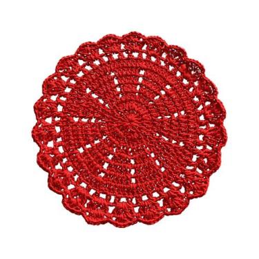 Imagem de Kit 6 Sousplat Crochê Redondo Barbante Para Mesa De Jantar Vermelho - 