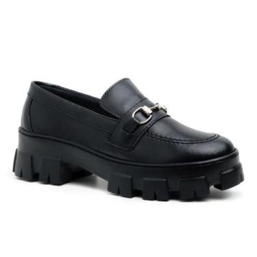 Imagem de Sapato Feminino Mocassim Oxford Sola Tratorada Confortável Preto - SLZ