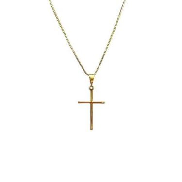 Imagem de Corrente Veneziana 2mm + Pingente Cruz Palito Banhado A Ouro Unisex 60
