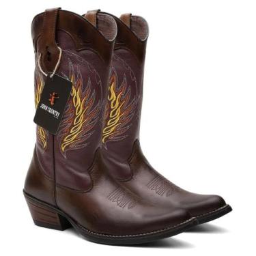 Imagem de Bota Texana Masculina Bico Fino em Couro Vinho Ref. Vinho-Bico-Fino - 