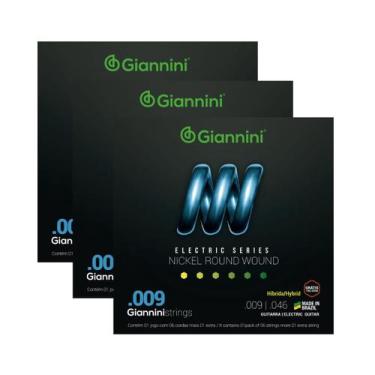Imagem de Kit 3 Encordoamento Guitarra Giannini Híbrida Electric GEEGSTH9 Nickel