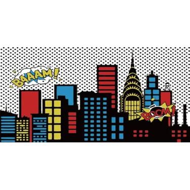 Imagem de Yeele 6 x 3 m, desenho animado, super-herói, cenário fotográfico, cidade, cenário, humor, abstrato, super-herói, chá de bebê, para meninas, festa de aniversário, sessão de vídeo, estúdio, papel de