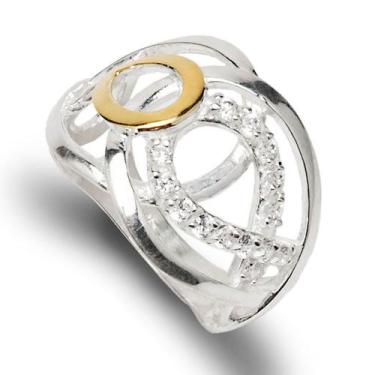 Imagem de Anel Prata 925 Filete em Ouro Pedras Zircônias Solitário - Clara Cente