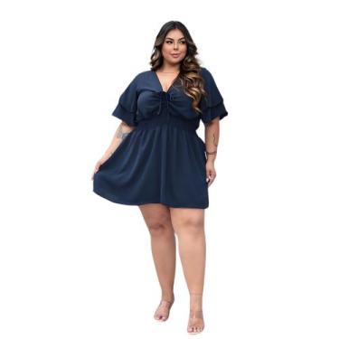 Imagem de Macaquinho Shorts e Saia Plus Size - Reyn Store, Azul marinho, G4