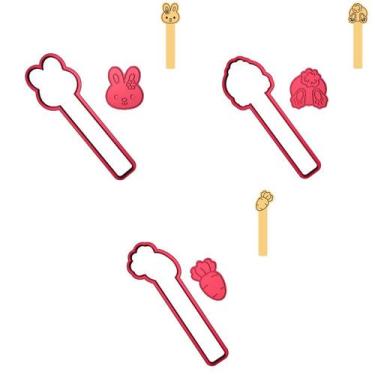 Imagem de Kit 3 Cortadores Páscoa Stick Coelha Cenoura Bumbum - DOCE IMPRESSO, 1
