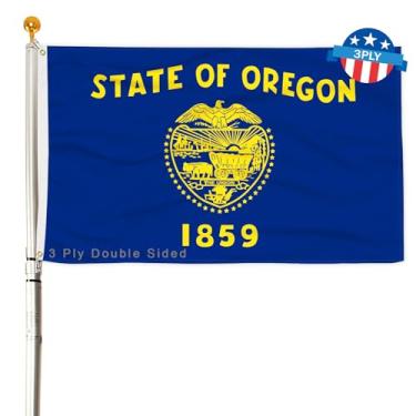 Imagem de Bandeira do estado de Oregon com 3 camadas de 2 x 3 pés 150D poliéster dupla face resistente ao ar livre cores vivas com cabeçalho de lona durável e 2 ilhós de latão