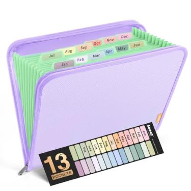 Imagem de Sooez Organizador de arquivos sanfonado com 13 bolsos, organizador de pasta de arquivo expansível com zíper, pasta sanfonada de plástico reforçado, tamanho carta A4, pastas portáteis para documentos