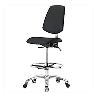 Imagem de Thomas Cadeira alta de vinil 1163V46 Cleanroom com encosto médio, base cromada, com inclinação, sem braços, anel de pé cromado, rodízios cromados, preto