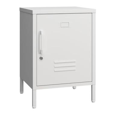Imagem de Mesa de cabeceira de metal moderna mesa lateral armário de armazenamento de cabeceira de aço com prateleira fácil montagem para sala de estar quarto (40 cm L x 38 cm P x 58 (A) )