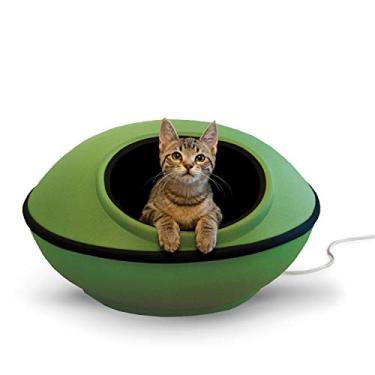 Imagem de K&H Pet Products Cama aquecida para gatos grandes, Thermo-Kitty Mod Dream Pod Cama aquecida para barraca de gato para uso interno, aquecimento, almofada lavável, aquecedor à prova d'água, listado com
