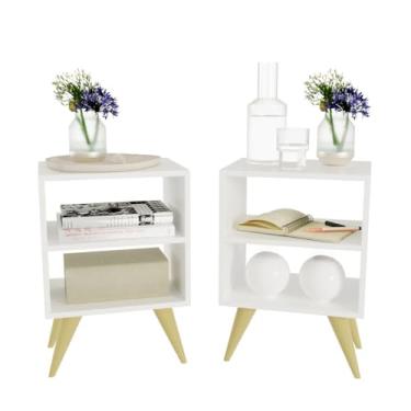 Imagem de Kit 2 Mesa de Cabeceira Nicho Quarto Casal Decoração Retro Palma Branco