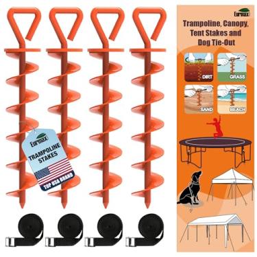 Imagem de Eurmax Estacas de trampolim dos EUA, peças de trampolim resistentes, kit de âncora de aço para trampolins, âncora de dossel para cães - conjunto de 4 bônus 4 cintos fortes (laranja)