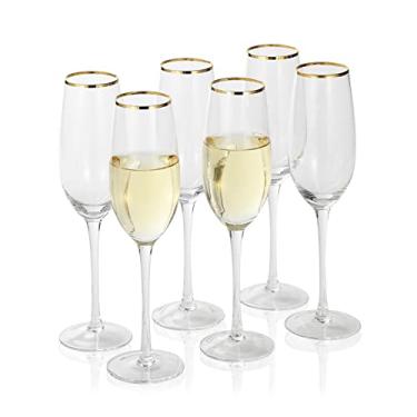 Imagem de 1500° C TABLETOP Gold Rim Champagne Flutes Set of 6, 8.0 oz. Crystal Clear Glasses with Long Stem for Champagne and Sparkling Wine, Gifts for Women, Use for Unniversary, Christmas, Valentine's Date.