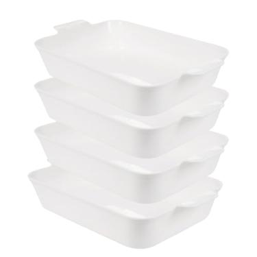 Imagem de Kit 4 Travessas Retangular Grande Com Alças Branca 4,5Lts Para Servir A Mesa Buffet Porções Saladas
