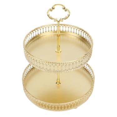 Imagem de Bandeja de Metal de 2 Camadas, Suporte de Servir de Grande Capacidade para Lanches, Frutas, Sobremesa, Bolo, Fácil Montagem e Desmontagem Toalha de Suporte de Bolo de Copo,