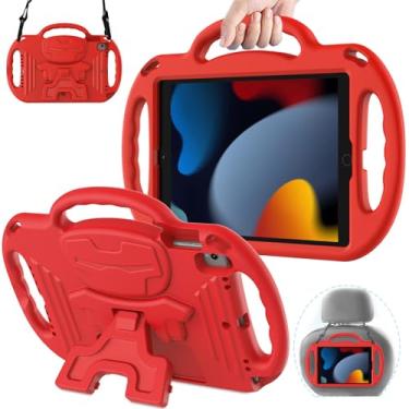 Imagem de AVAWO Capa infantil para iPad 9ª/8ª/7ª geração de 10,2 polegadas 2021/2020/2019, estojo EVA à prova de choque com suporte dobrável robô, alça de ombro, vermelha, para crianças e uso em movimento