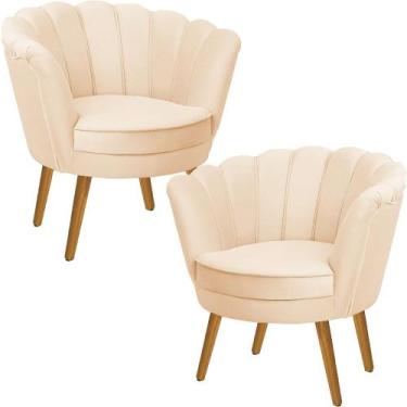 Imagem de Kit Duas Poltronas Pétala em Sued Premium Bege - Sua Casa Decorações, 