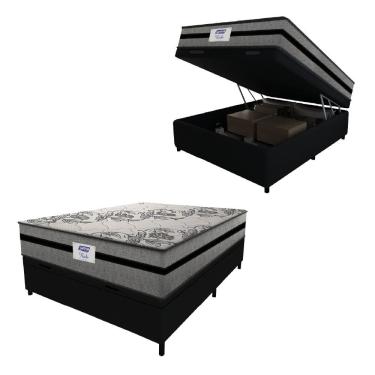 Imagem de Cama Box Baú Casal Colchão Gazin Com Molas Ensacadas Rubi 138x188x73cm Suede Preto/Cinza