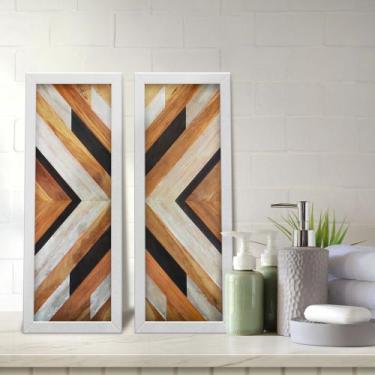 Imagem de Kit 2 Quadros Decorativos Lavabo Madeira Chevron Madeira Laranja Moder
