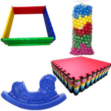 Imagem de Cercado Infantil com Cavalo de Brinquedo, Bolinhas e Tatames Coloridos
