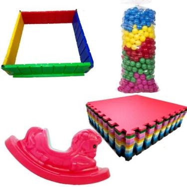 Imagem de Kit Cercado Plástico  Cavalo Brinquedo  50 Bolas  4 Tatames 50x50 - Va