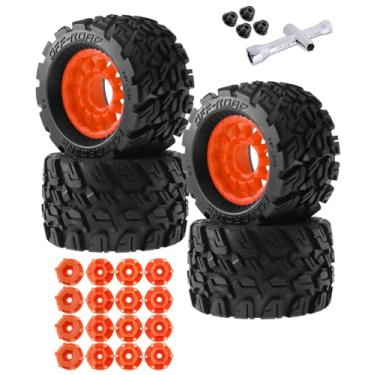 Imagem de RC Truck Tires Wheel for 1/10 Arrma Big Rock Granite Vortek/Stampede Rustler Hoss/Axial Losi Redcat Rc4wd,ARRCat RC Wheels Tires 12mm/14mm Hex,Orange