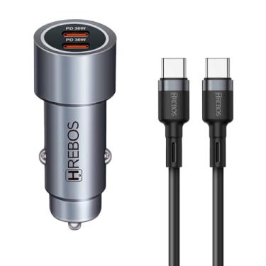 Imagem de Carregador Veicular Universal Carro Duas Portas USB Tipo C 60W Carregamento Rápido PD + Cabo USB-C Hrebos Premium