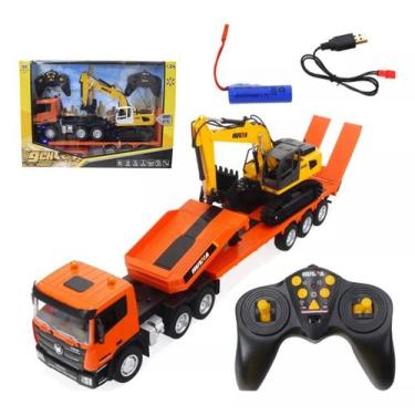 Imagem de Carreta Reboque Escavadeira Controle Remoto Huina 1319 1/18, Laranja