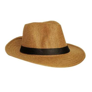 Imagem de Chapéu Panamá Palha Aba Curta Faixa Preta Cor Dourado  - NS